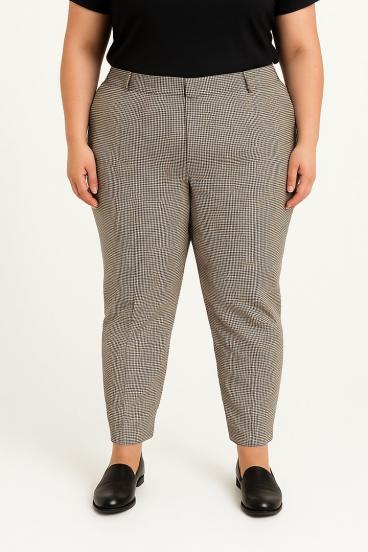 Spodnie plus size w kratę, brązowe