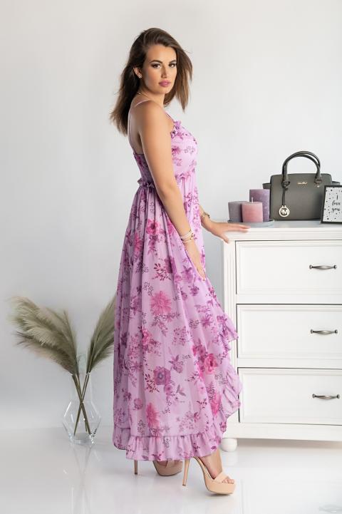Elegancka sukienka maxi z nadrukiem Noalla, fioletowa