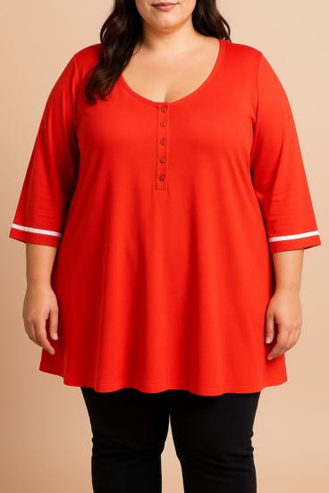 Bluzka plus size z guzikami, czerwona