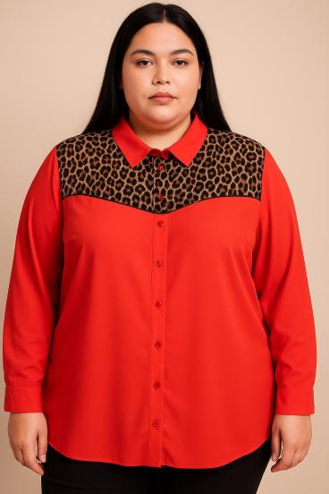 Bluzka plus size z nadrukiem w panterkę, czerwona