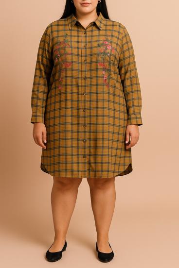 Koszula plus size w kratkę, brązowa