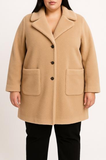 Płaszcz plus size z guzikami, jasnobrązowy
