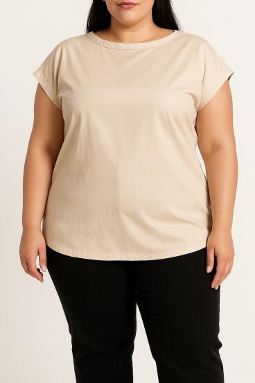 Bluzka plus size z guzikami, beżowa