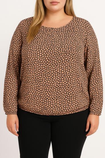 Bluzka plus size z nadrukiem, morelowy