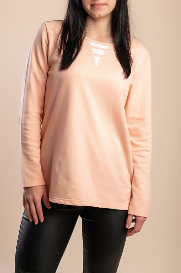 Bluzka plus size z okrągłym dekoltem, morela