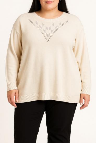 Sweter w dużym rozmiarze z ozdobnym detalem, beżowy