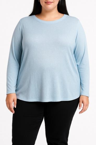 Bluzka plus size z okrągłym dekoltem, jasnoniebieska