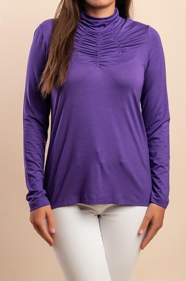 Koszula z wiskozy w rozmiarze plus size z wysokim kołnierzem, fioletowa