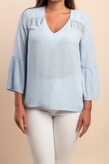 Bluza z plisowanym detalem, jasnoniebieska