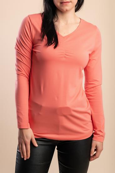 Bluzka plus size z dekoltem w kształcie litery "V", koralowa