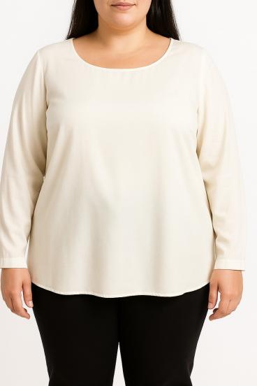 Bluzka plus size z okrągłym dekoltem, biała