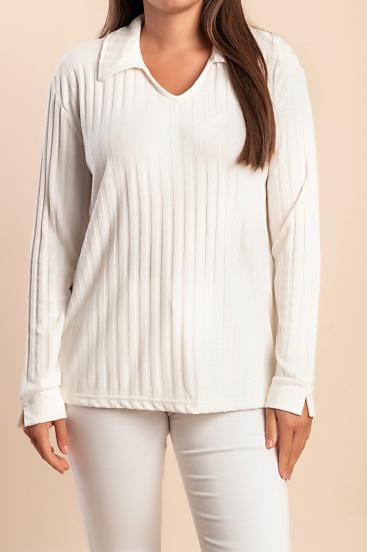 Bluzka plus size z kołnierzykiem, biała