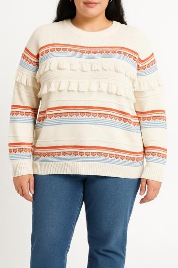 Sweter w dużym rozmiarze z frędzlami, biały