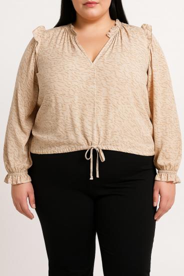 Bluzka plus size z nadrukiem, beżowa