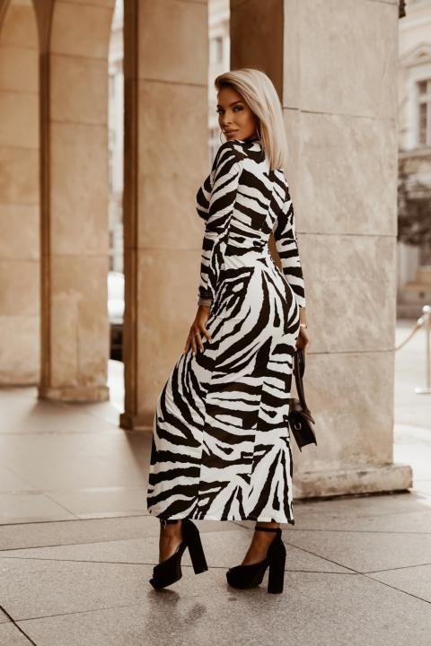Elegancka sukienka maxi z nadrukiem zebry Cadiza, czarno-biała