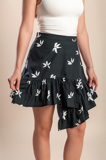 Spódnica mini z bawełny z nadrukiem, czarna