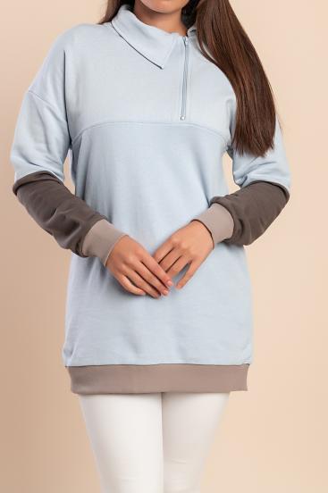 Bluza bawełniana z zamkiem, jasnoniebieska