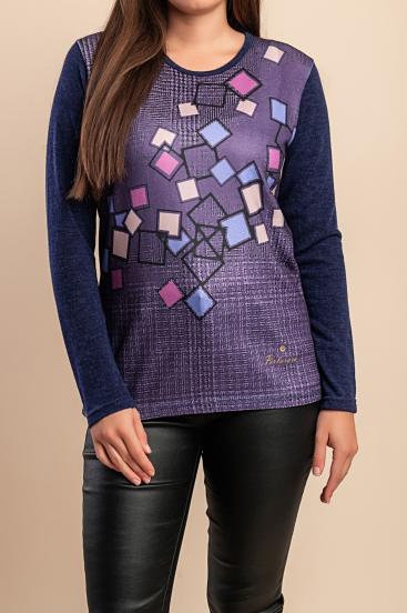Sweter z nadrukiem, fioletowy
