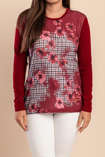 Sweter z nadrukiem, burgundowy