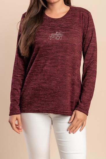Sweter z okrągłym dekoltem, burgundowy