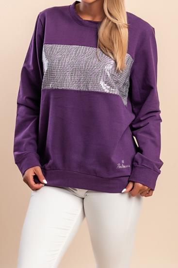 Bluza bawełniana z ozdobnym detalem, fioletowa