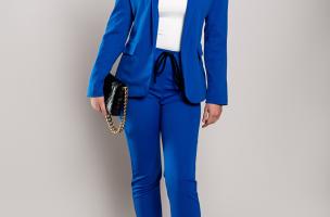 Elegancki monochromatyczny garnitur Estrena, niebieskie