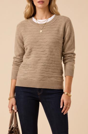 Damski sweter z okrągłym dekoltem, khaki