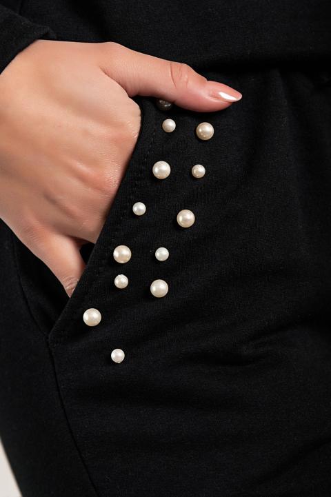 Nowoczesny dres z kapturem i perłami Tinsely, czarna