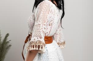 Koronkowa letnia sukienka mini Bangui, beżowa