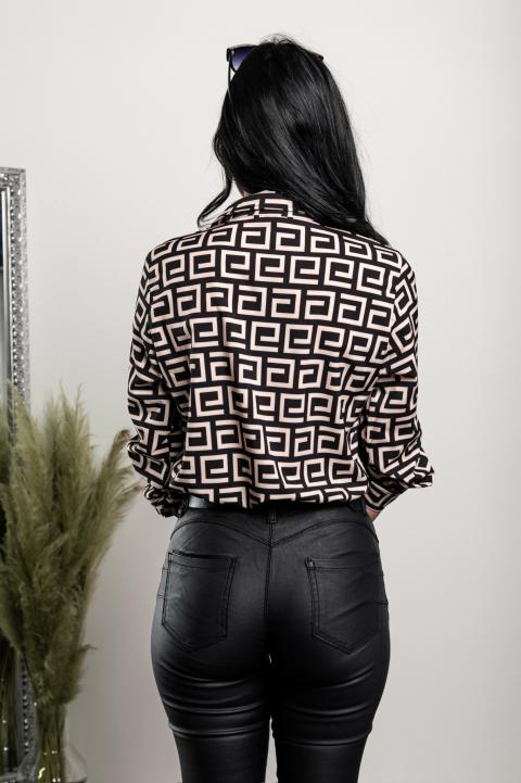 Elegancka bluzka z geometrycznym nadrukiem Lavlenta, czarno-beżowa