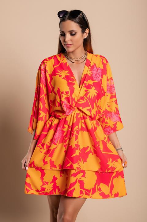 Elegancka mini sukienka z nadrukiem Amasena, pomarańczowa
