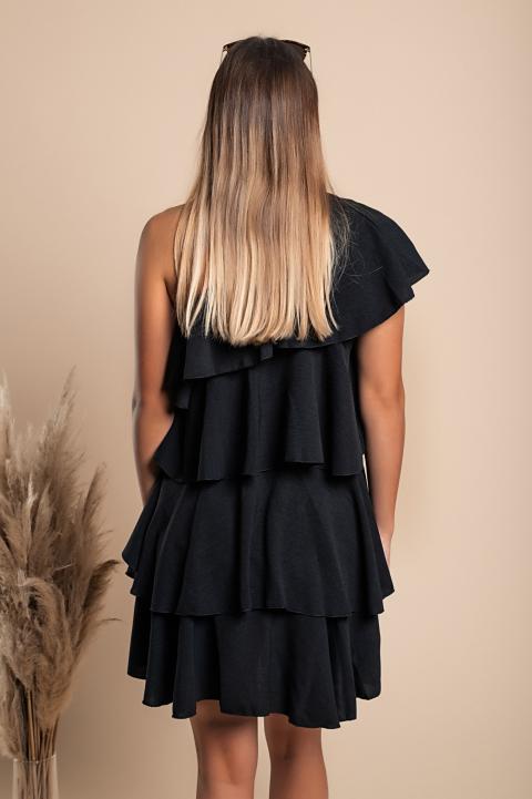 Elegancka mini sukienka z falbankami Liona, czarna