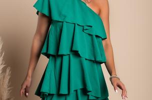 Elegancka mini sukienka z falbankami Liona, zielona