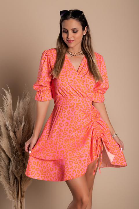 Elegancka sukienka mini z nadrukiem Tamba, różowa
