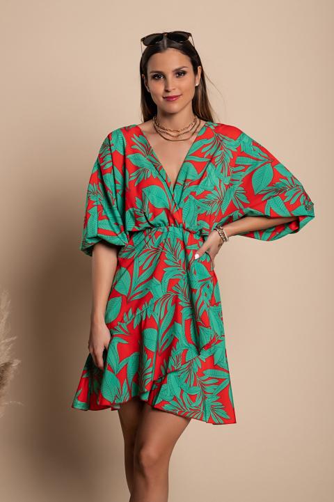 Elegancka mini sukienka z nadrukiem Toretta, zielona