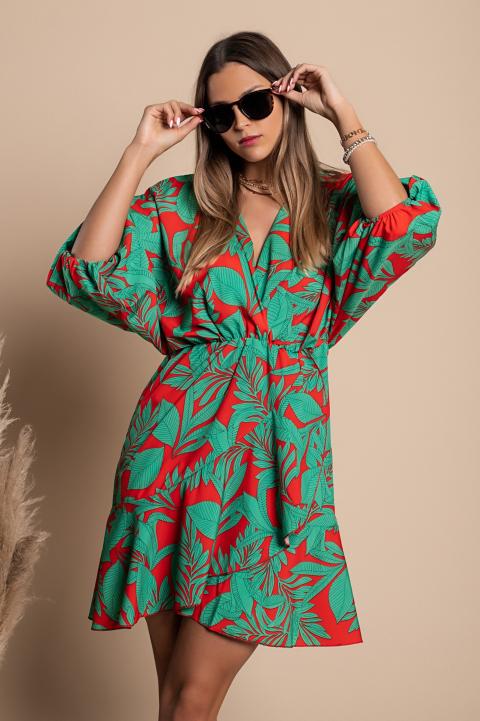 Elegancka mini sukienka z nadrukiem Toretta, zielona