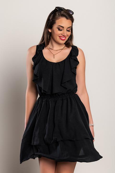 Elegancka sukienka mini z falbankami Caltana, czarna