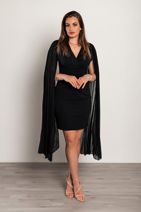 Elegancka sukienka mini z obcisłym krojem i plisowanymi rękawami Marseila, czarna