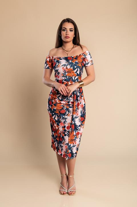 Elegancka sukienka midi w kwiatowy print, w kolorze jasnego różu