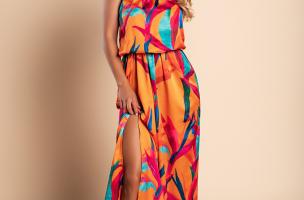 Elegancka sukienka maxi z nadrukiem w kolorze pomarańczowym