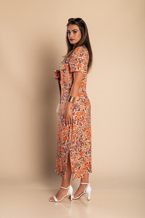 Sukienka maxi w kwiatowy print, kolor pomarańczowy