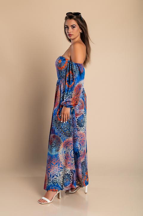 Elegancka sukienka maxi z nadrukiem Montella, niebieska