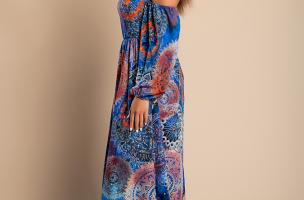 Elegancka sukienka maxi z nadrukiem Montella, niebieska