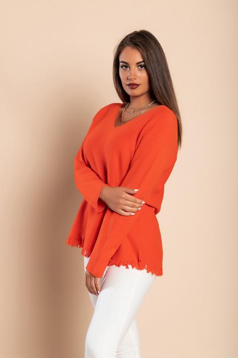 Sweter z frędzlami, pomarańczowy