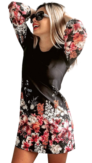 Elegancka sukienka z nadrukiem w kwiaty Sienna, czarna