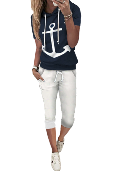 Sportowy dres z nadrukiem kotwicy Aisla, niebieski-biały