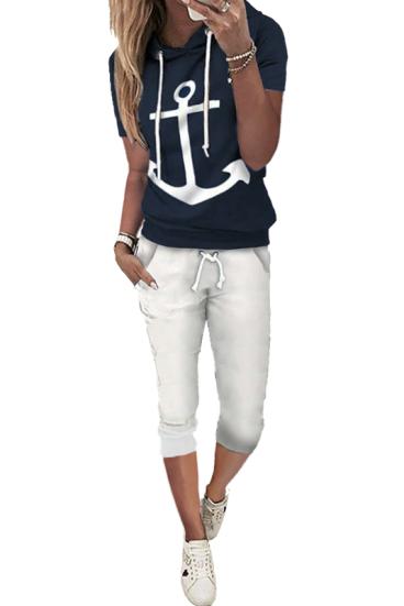 Sportowy dres z nadrukiem kotwicy Aisla, niebieski-biały