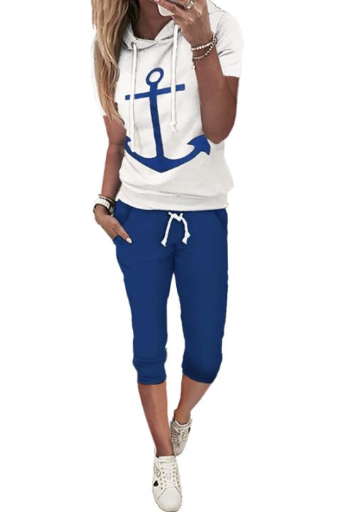 Sportowy dres z nadrukiem kotwice Aisla, biało niebieski